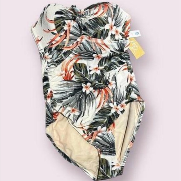 Kona Sol one piece medium 8 to 10 floral print bathing suit strapless slimming - Picture 2 of 13